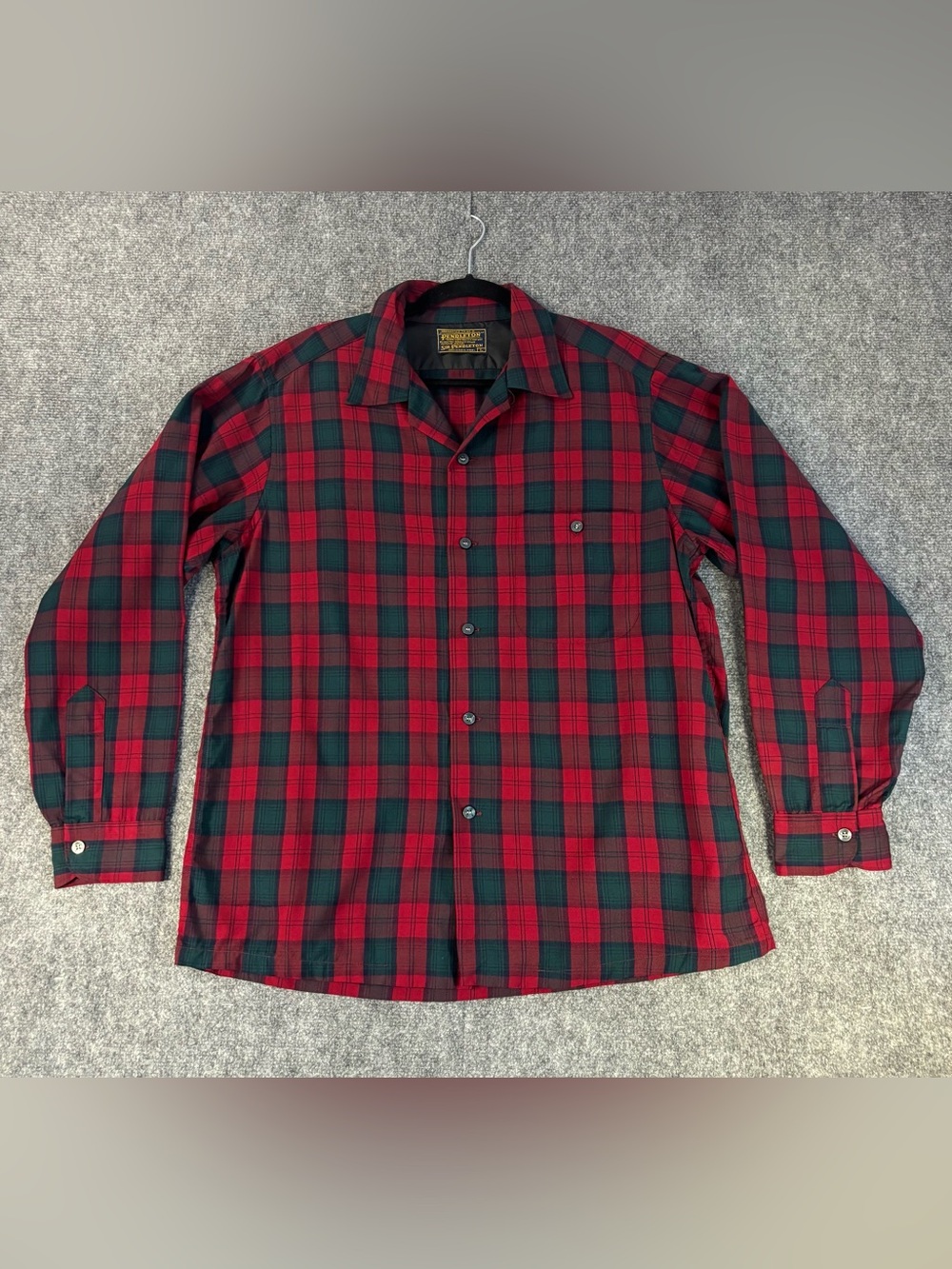Rare Vintage 1960s Pendleton Flannel Sz Large Red/Green Loop Collar